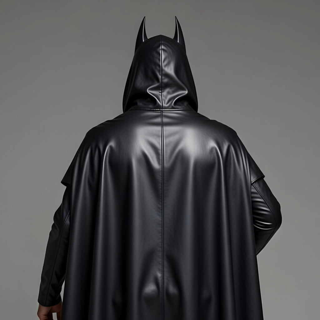 Handmade Batman Men's Black Leather Hooded Cape Cosplay Costume Dark Knight Superhero Gothic Outfit