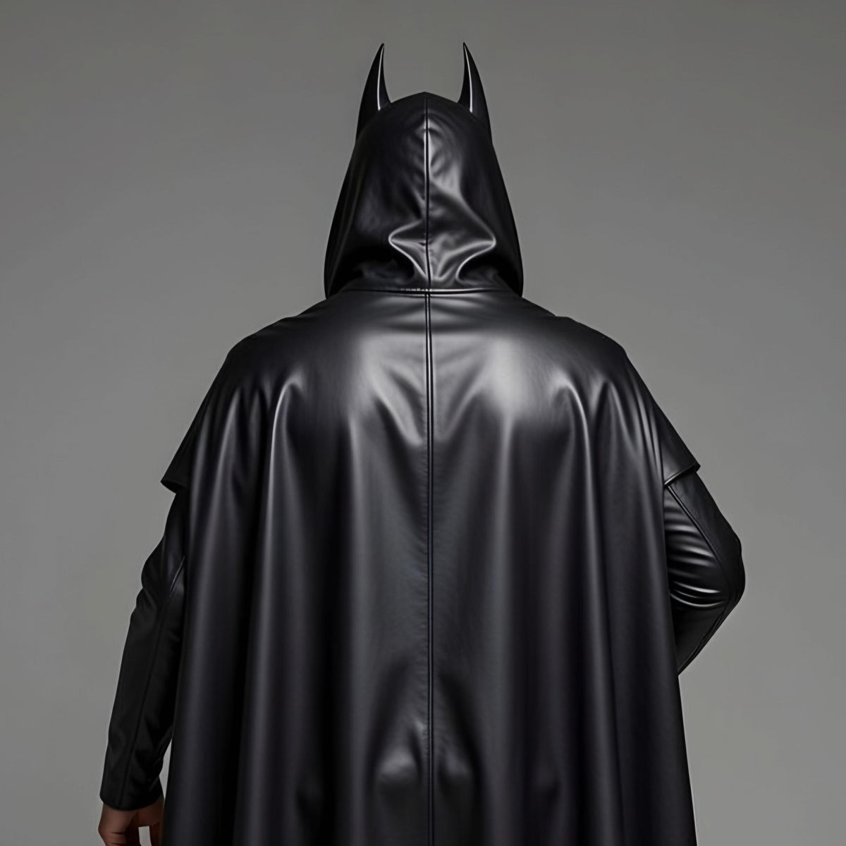 Handmade Batman Men's Black Leather Hooded Cape Cosplay Costume Dark Knight Superhero Gothic Outfit