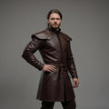 Handmade Men's Brown Leather Fantasy Medieval Knight Tunic Coat Renaissance Cosplay Costume LARP Outfit
