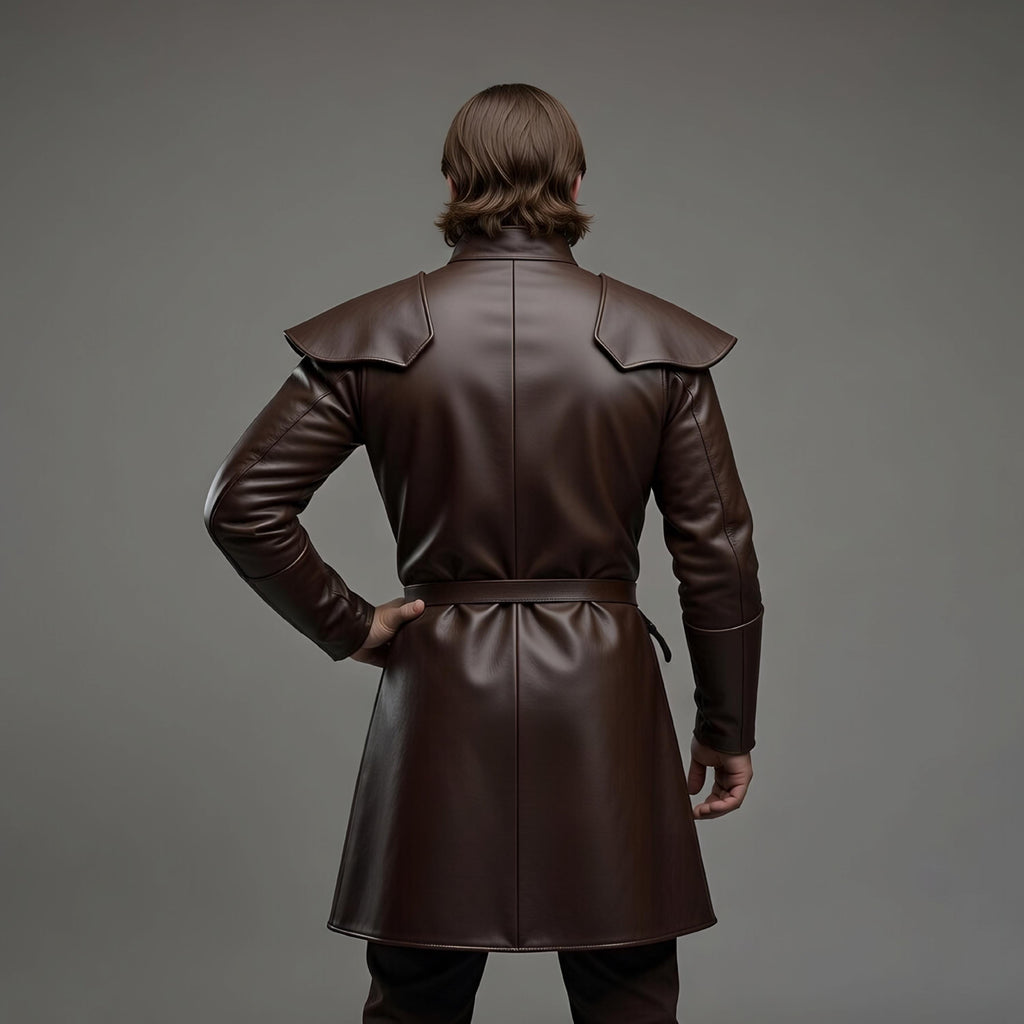 Handmade Men's Brown Leather Fantasy Medieval Knight Tunic Coat Renaissance Cosplay Costume LARP Outfit