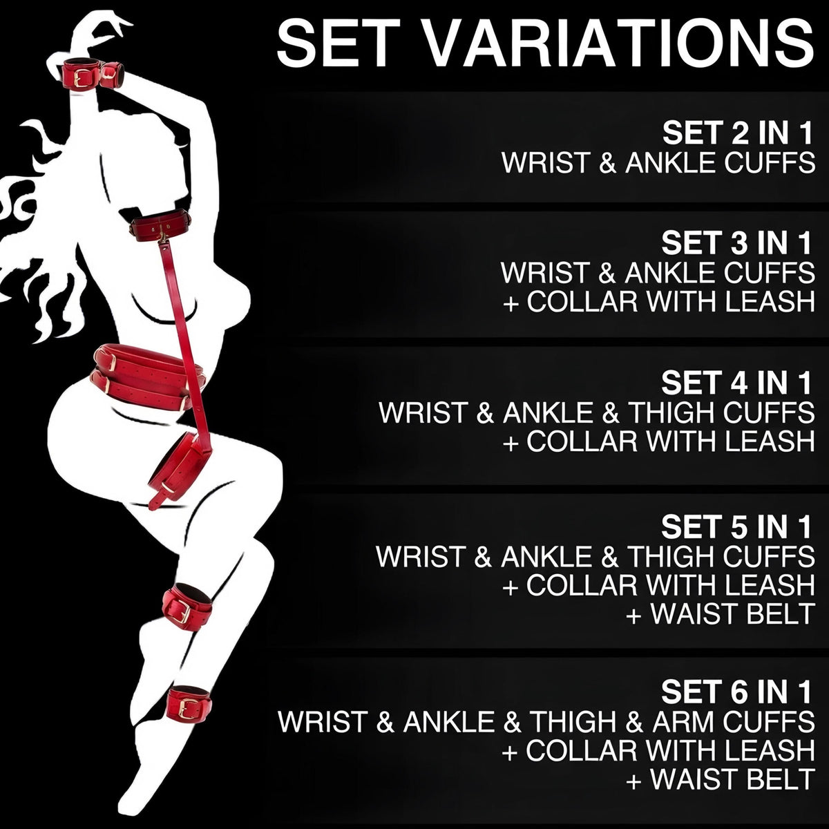 Burgundy Leather Set Restraints Wrist Ankle Thigh Cuffs Collar Anniversary Gift