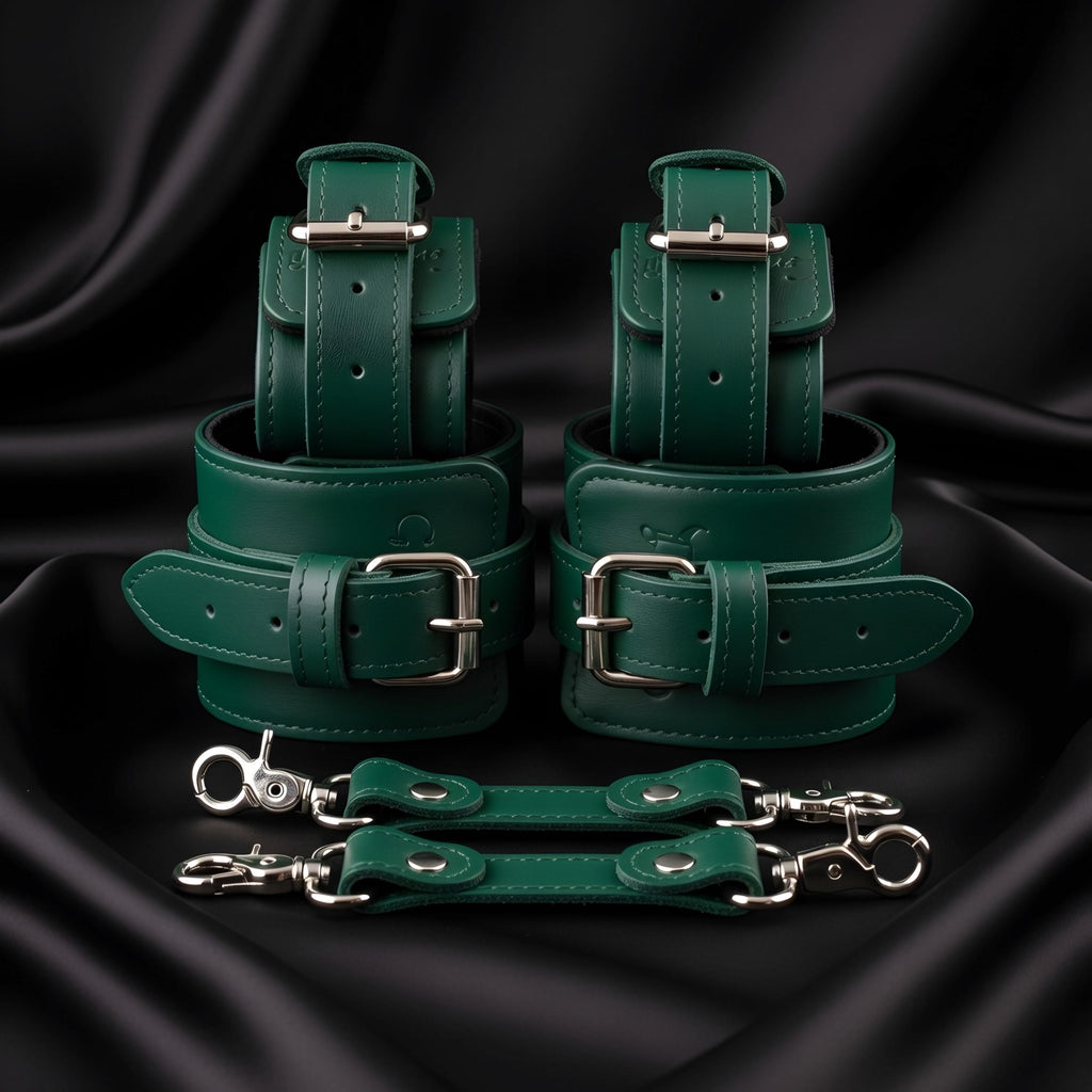 Emerald Enchantment Green Leather Restraint Starter Kit for Couples Heavy Duty Red Room Accessories