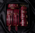 Burgundy Leather Set Restraints Wrist Ankle Thigh Cuffs Collar Anniversary Gift