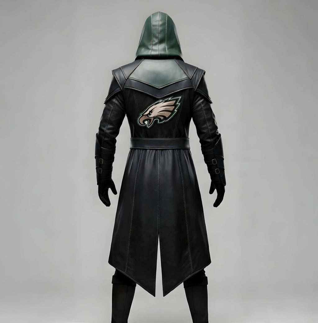 Green Arrow Superhero Leather Costume Hooded Jacket Cosplay Outfit for NFL Fans