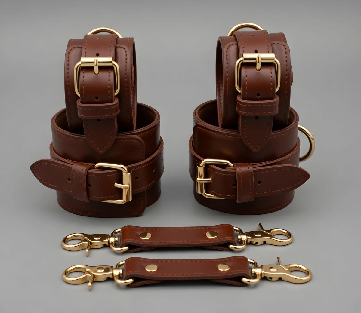 Orange Leather Cuffs Set Wrist Ankle Restraints Adjustable