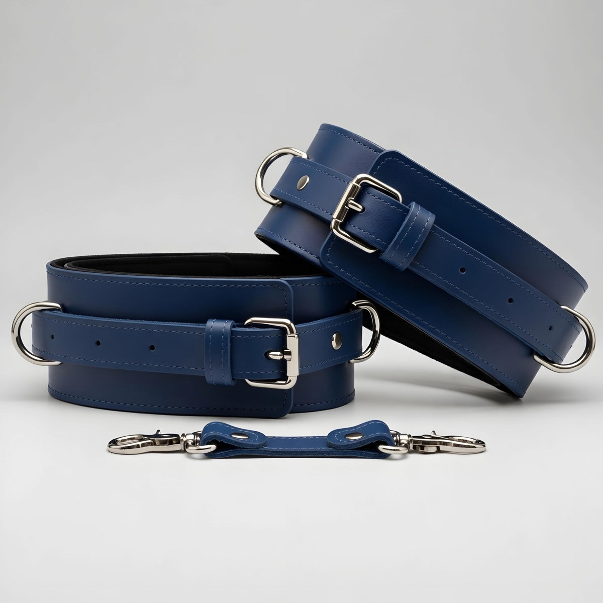 Royal Blue Leather Cuffs Set Wrist Ankle Thigh Restraints Adjustable