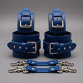 Royal Blue Leather Cuffs Set Wrist Ankle Thigh Restraints Adjustable