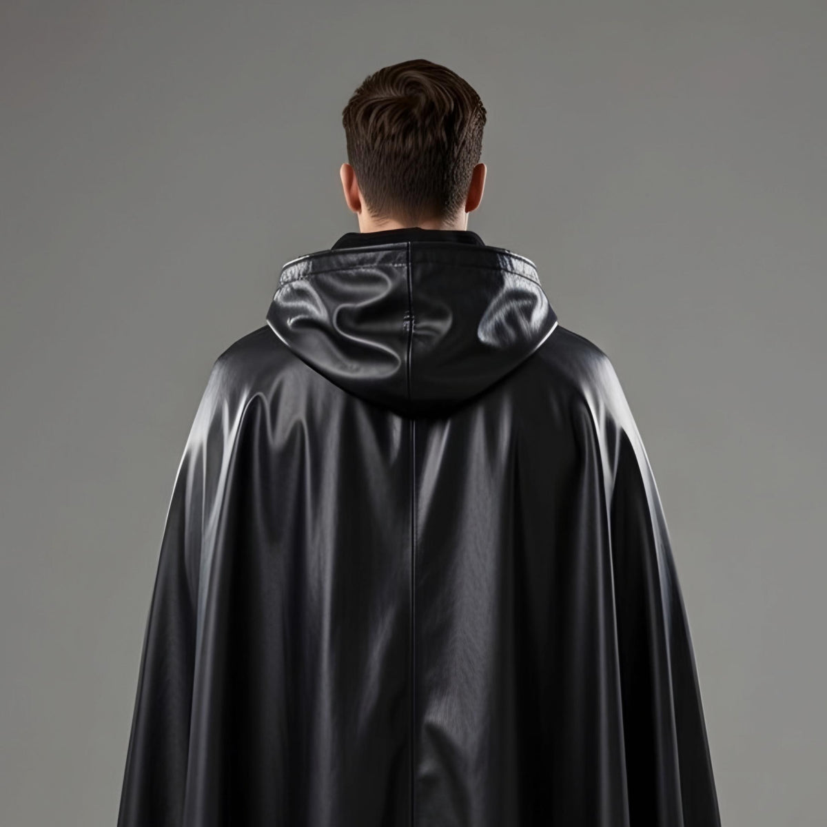 Dark Fantasy Black Leather Hooded Long Cloak Cape Men Gothic Costume