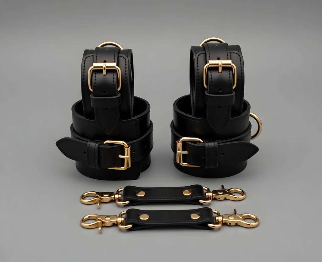 Luxury Red Leather Restraint Set Wrist Ankle Thigh Cuffs Collar Leash