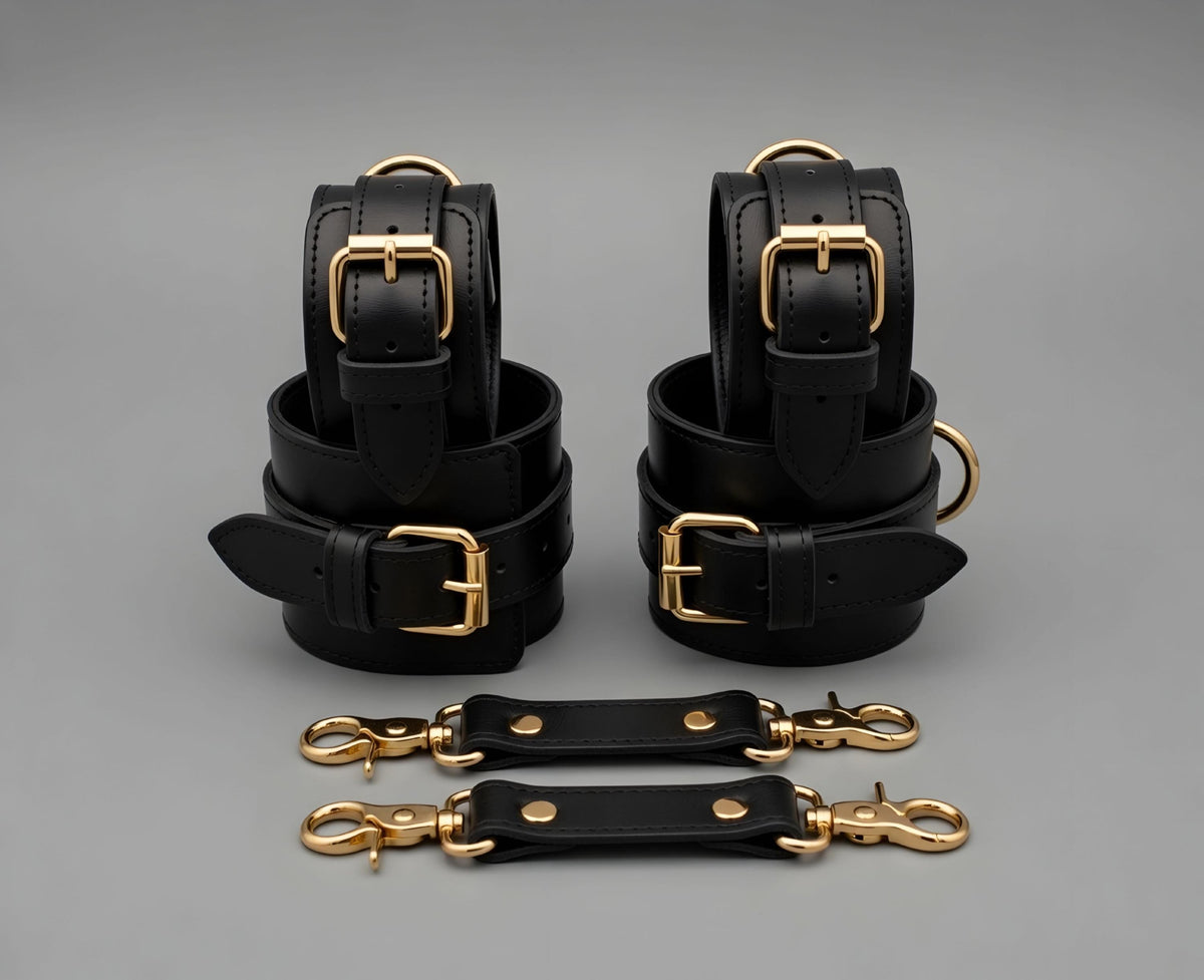 Luxury Red Leather Restraint Set Wrist Ankle Thigh Cuffs Collar Leash
