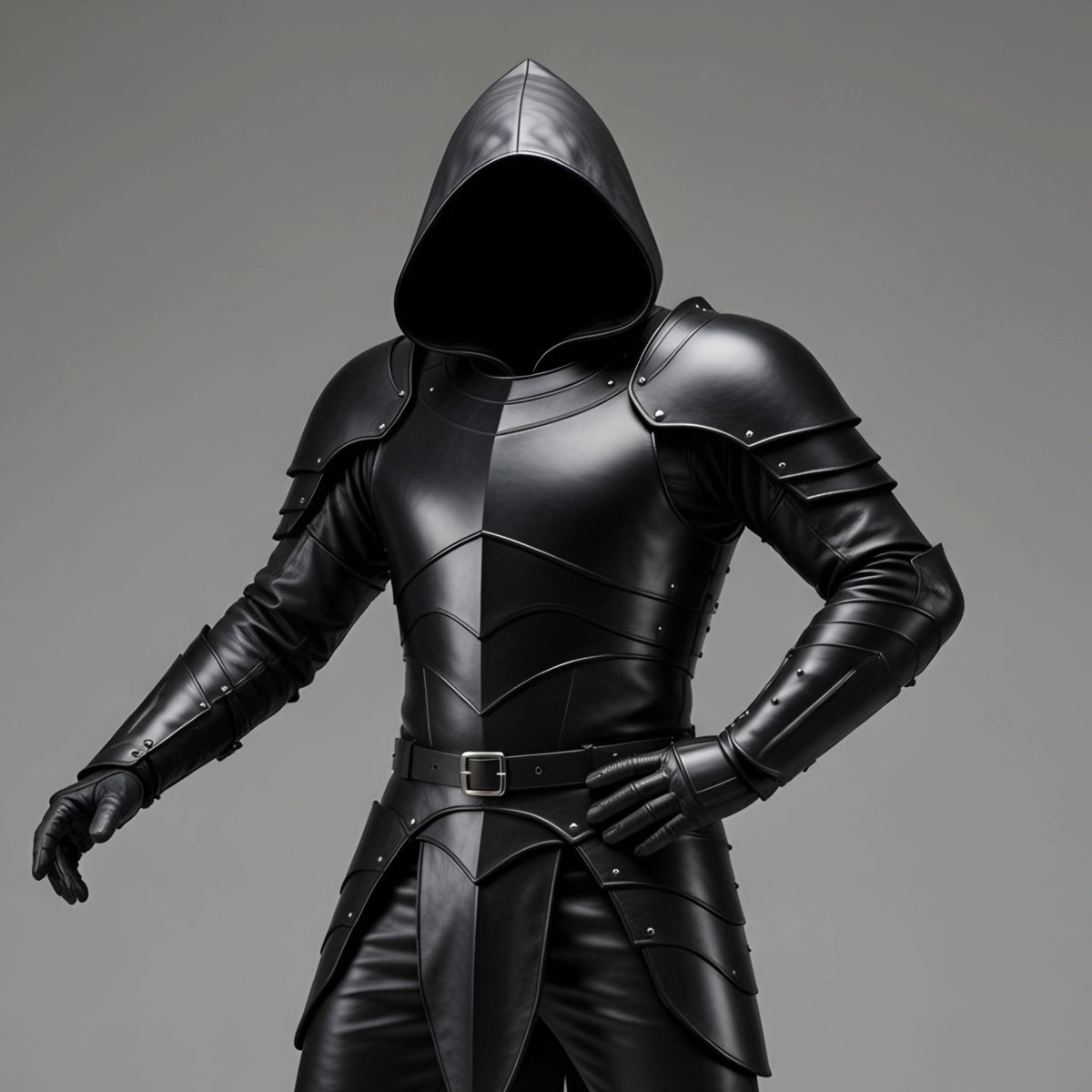 Gothic Black Leather Knight Armor Hooded Full Suit Fantasy LARP Cosplay