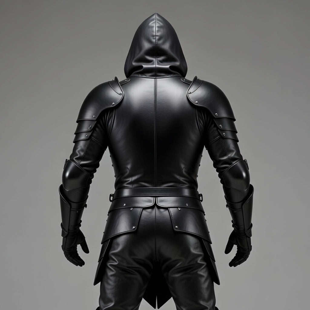 Gothic Black Leather Knight Armor Hooded Full Suit Fantasy LARP Cosplay