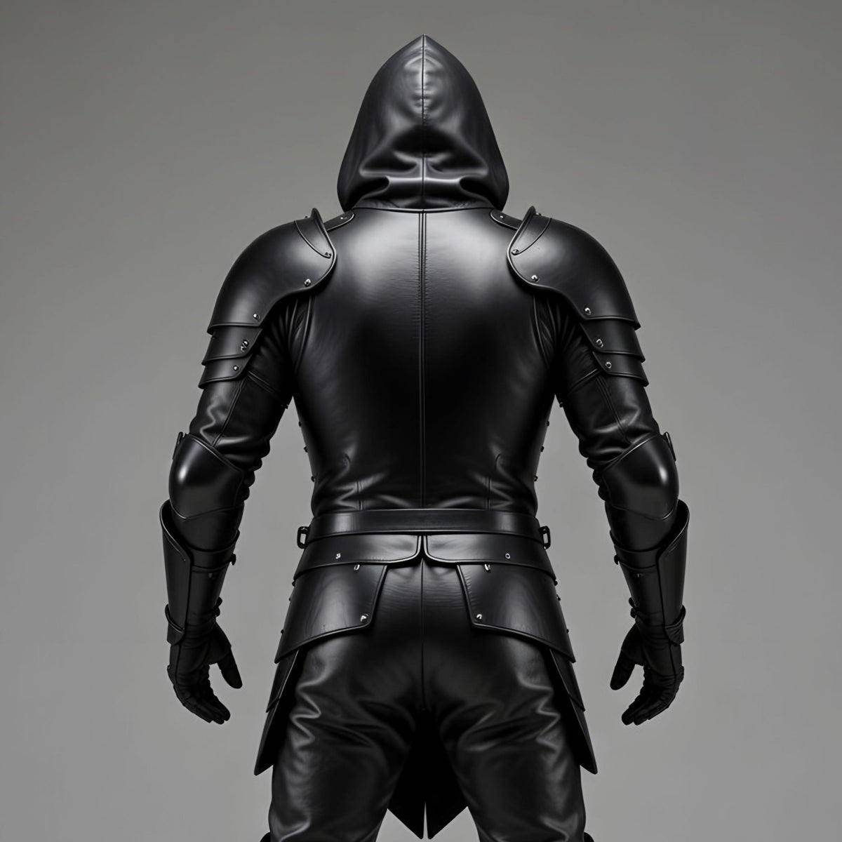 Gothic Black Leather Knight Armor Hooded Full Suit Fantasy LARP Cosplay