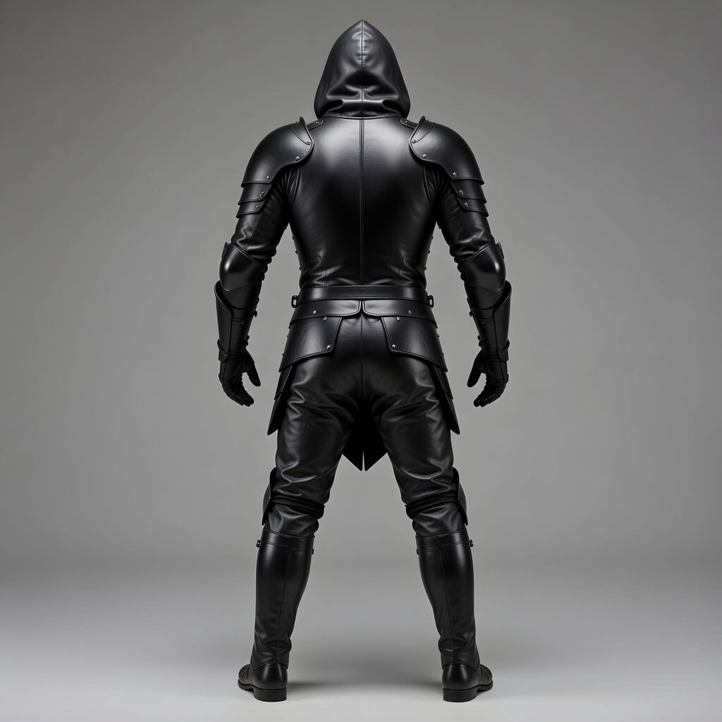 Gothic Black Leather Knight Armor Hooded Full Suit Fantasy LARP Cosplay