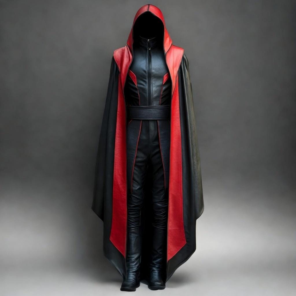 Hooded Leather Cloak Orange Black Cape Cosplay Costume Dark Side Robe