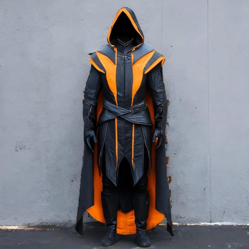 Fantasy Assassin Hooded Leather Cloak Black Orange Cape Cosplay Medieval LARP Costume