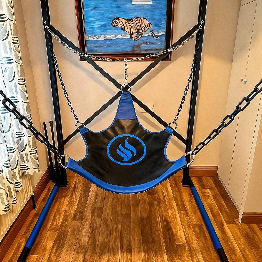 Suspension Swing with Heavy Duty Metal Stand Black and Red Leather