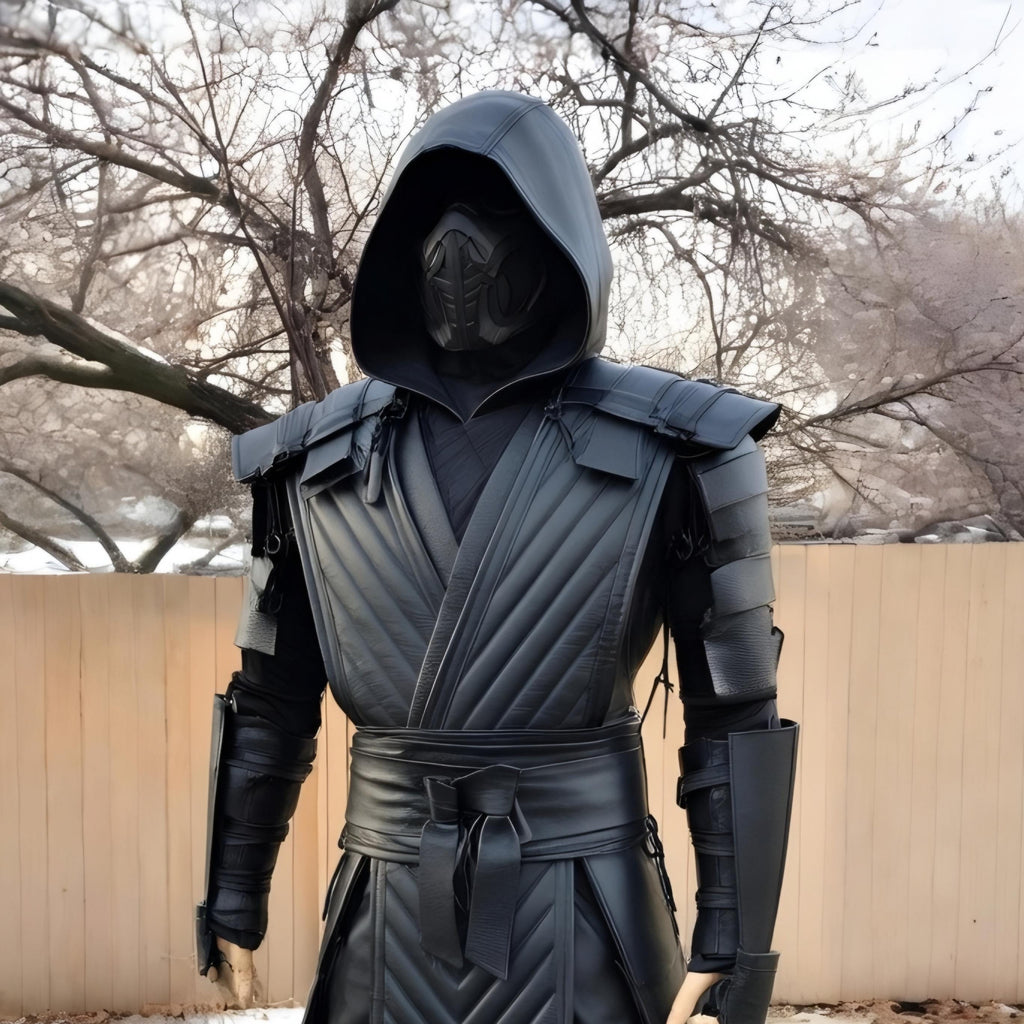 Noob Saibot Mortal Kombat Cosplay Costume Black Hooded Ninja Armor Full Set