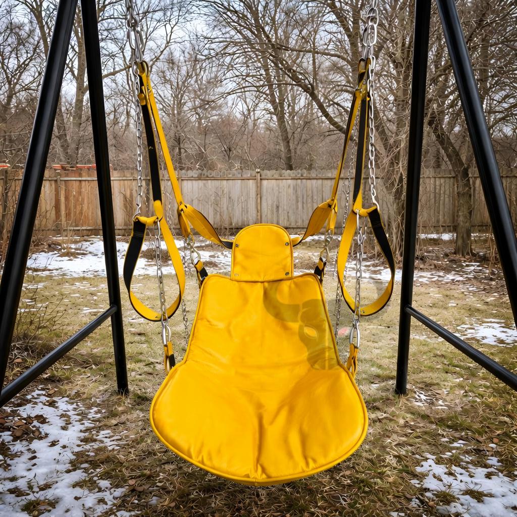 Handcrafted Orange Leather Hanging Swing Chair Outdoor Indoor Relaxation Seat With Steel Frame Heavy-Duty