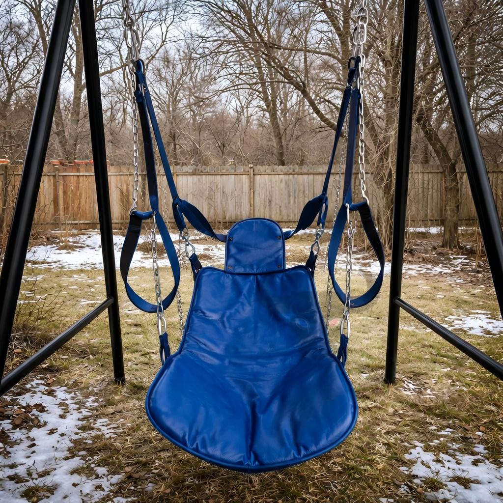 Handcrafted Orange Leather Hanging Swing Chair Outdoor Indoor Relaxation Seat With Steel Frame Heavy-Duty