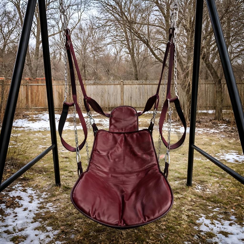 Handcrafted Orange Leather Hanging Swing Chair Outdoor Indoor Relaxation Seat With Steel Frame Heavy-Duty
