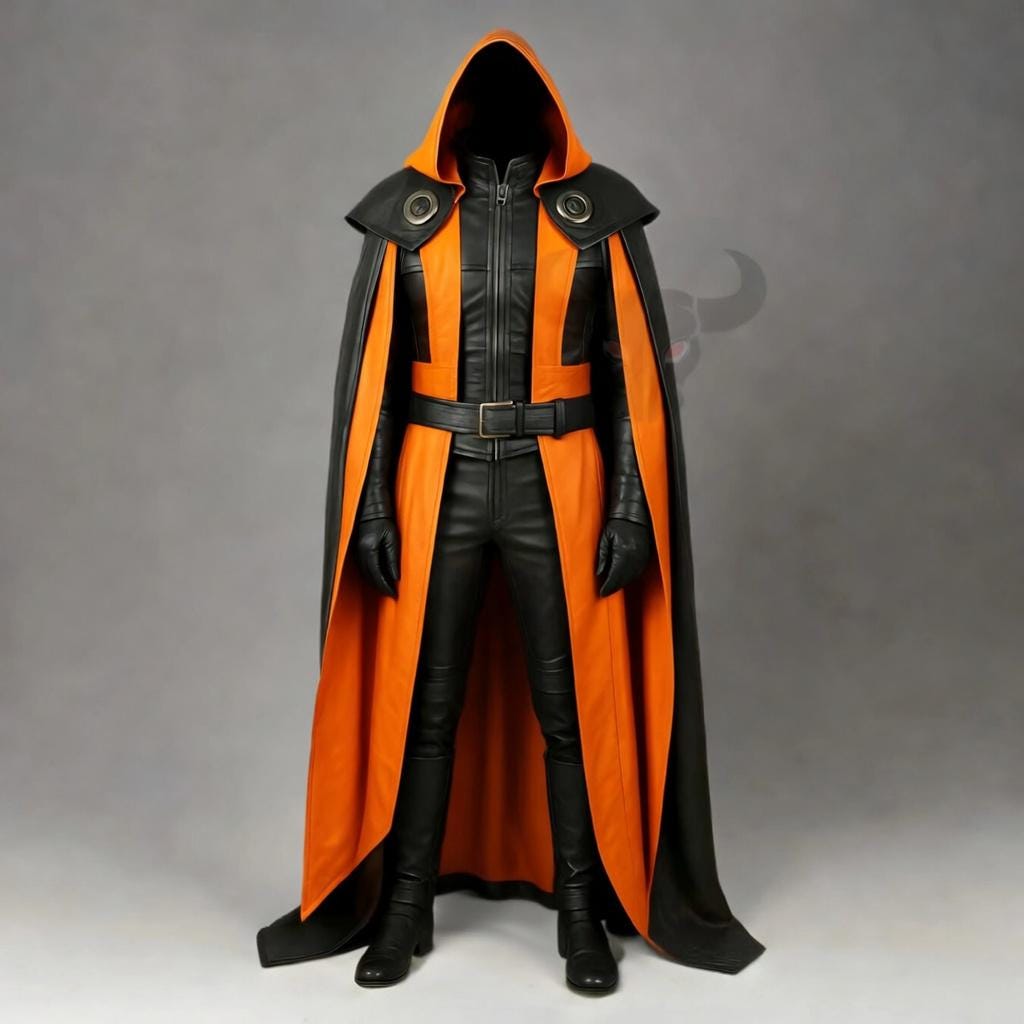 Black and Blue Hooded Leather Cloak Cosplay Costume Medieval Wizard Robe Gothic Cape