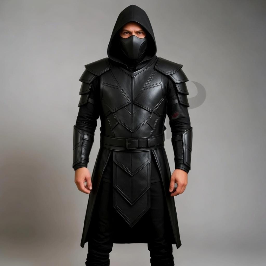 Black Gold Assassin Costume | Medieval Ninja Armor | Hooded Stealth Knight Cosplay | Fantasy LARP Outfit