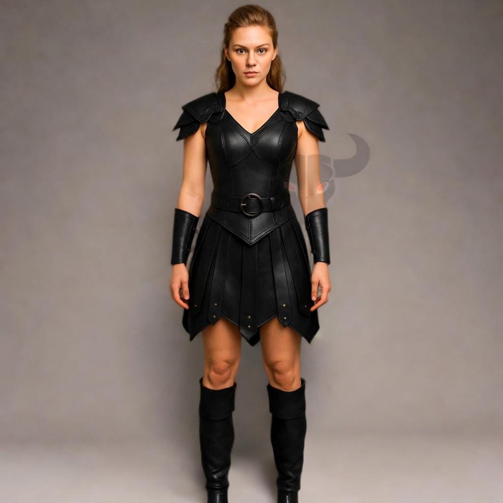 Mythical Shieldmaiden Leather Battle Dress | Roman Warrior Outfit | Fantasy LARP Armor | Medieval Cosplay Costume