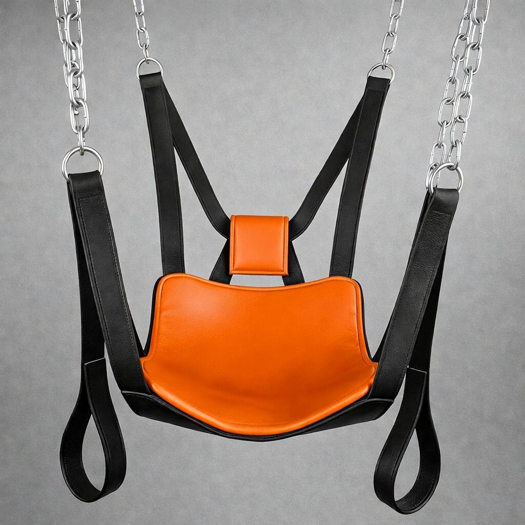 Suspension Swing with Chains Red Black Leather Chair Adult Accessory