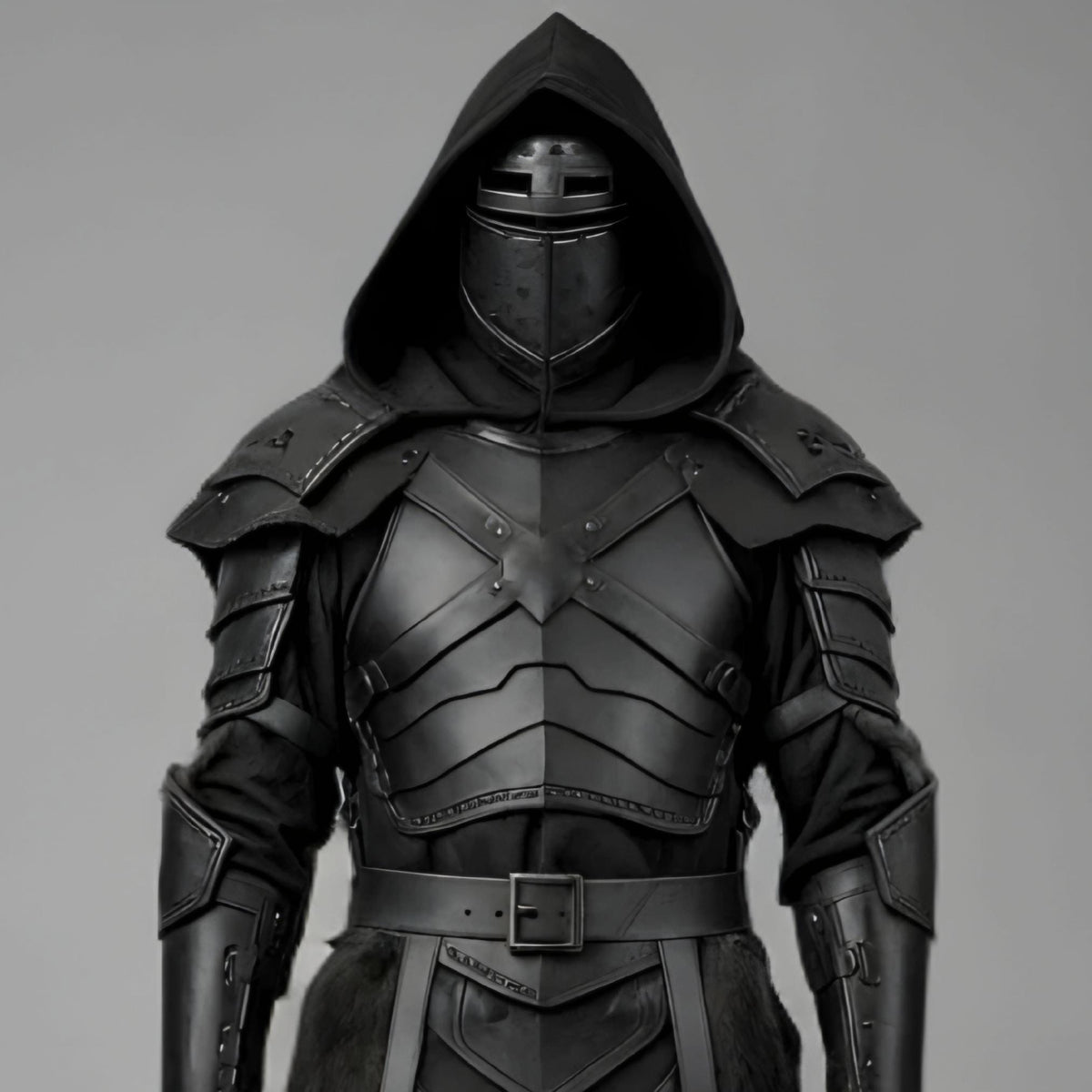 Black Knight Armor Costume Medieval Dark Warrior Hooded Leather LARP Cosplay Halloween Outfit
