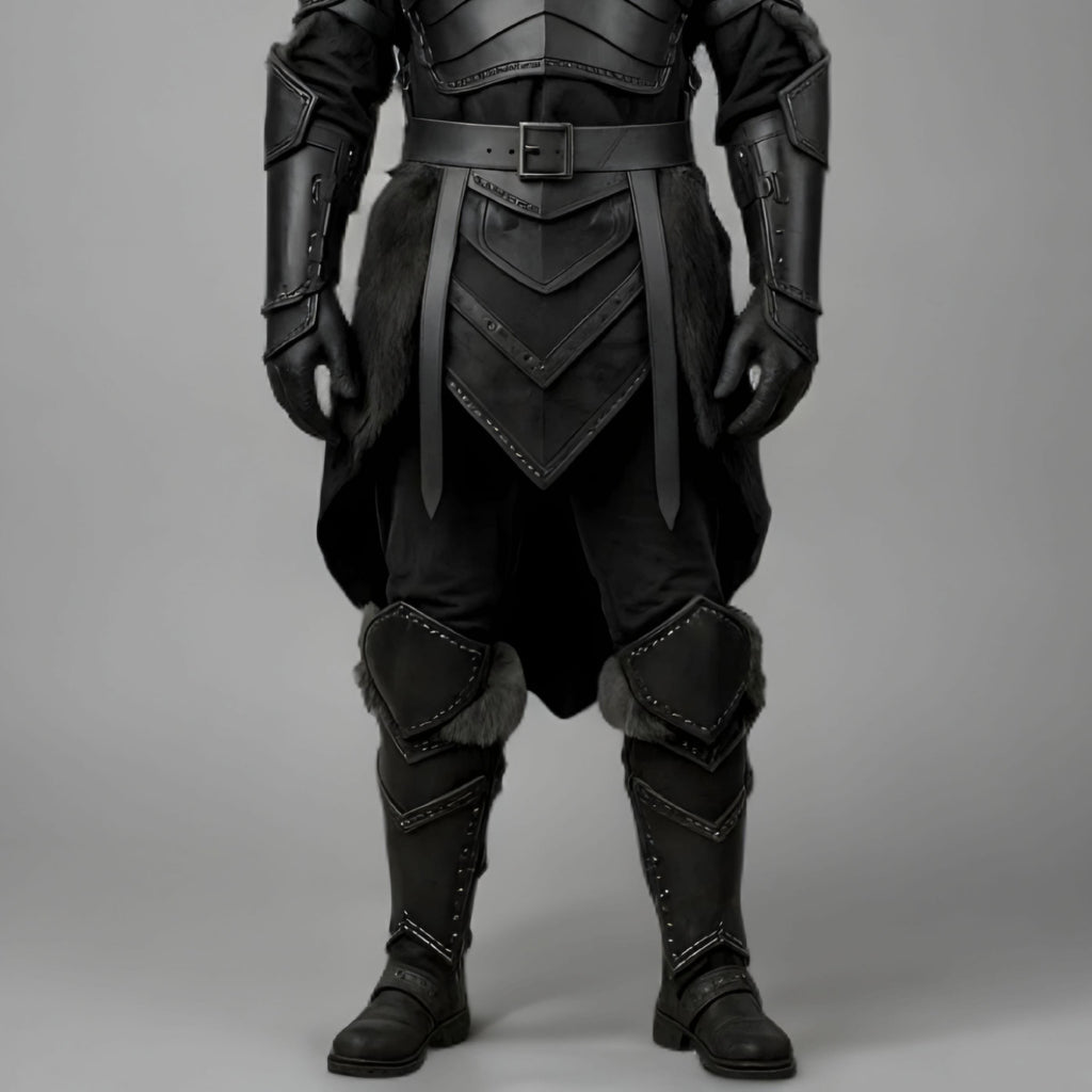Black Knight Armor Costume Medieval Dark Warrior Hooded Leather LARP Cosplay Halloween Outfit