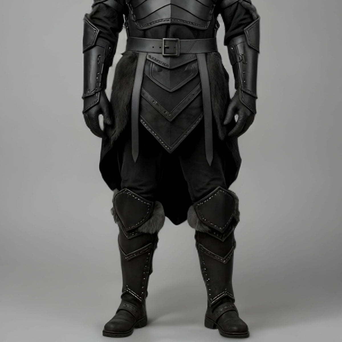 Black Knight Armor Costume Medieval Dark Warrior Hooded Leather LARP Cosplay Halloween Outfit