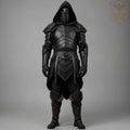 Black Knight Armor Costume Medieval Dark Warrior Hooded Leather LARP Cosplay Halloween Outfit