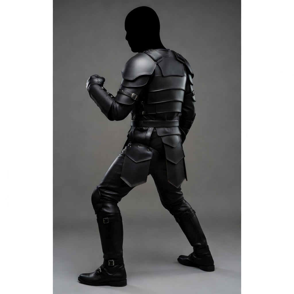 Black Hooded Leather Armor Cloak Costume | Medieval Assassin Knight Warrior Cosplay Outfit