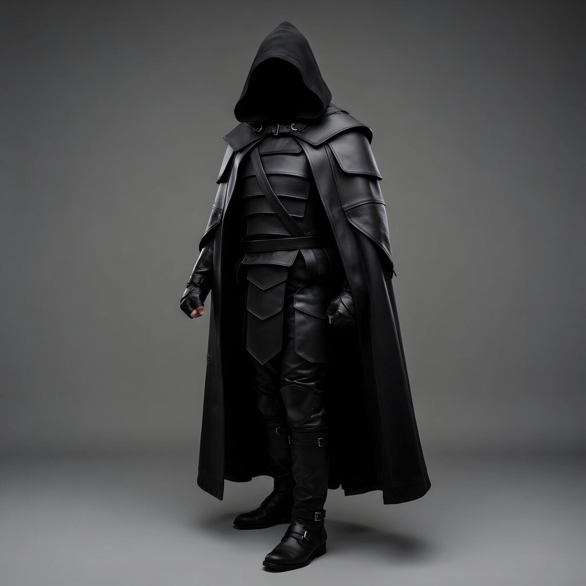 Black Hooded Leather Armor Cloak Costume | Medieval Assassin Knight Warrior Cosplay Outfit