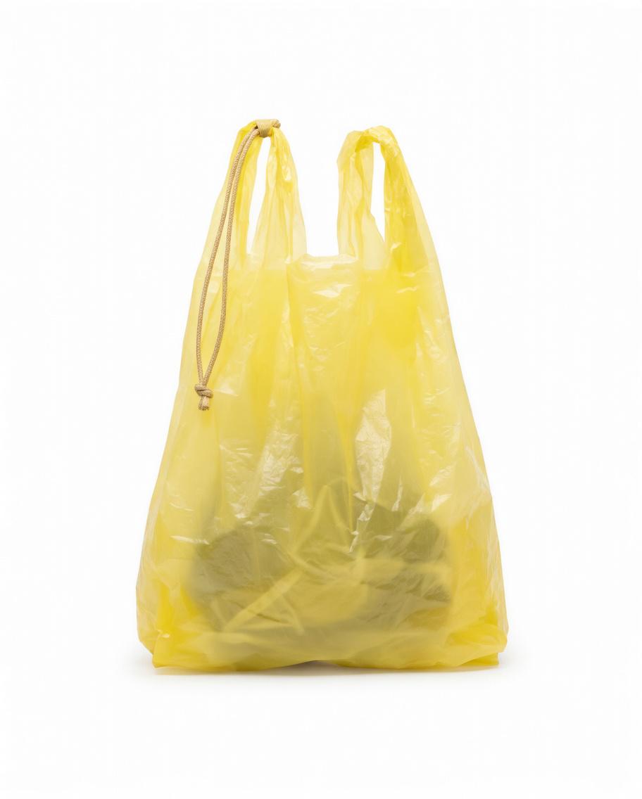 Trash Bag Large Pouch | Yellow Drawstring Plastic | Reusable Grocery Tote | Shopping Bag with Handles