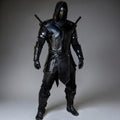 Black Assassin Ninja Hooded Leather Armor Costume Cosplay Full Set with Katanas