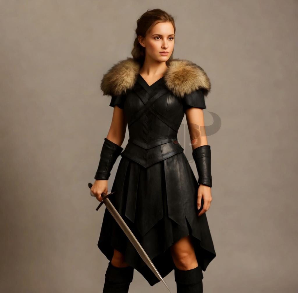 Viking Shieldmaiden Leather Armor Dress Gladiator Kilt Gothic Cosplay Costume LARP Barbarian Outfit
