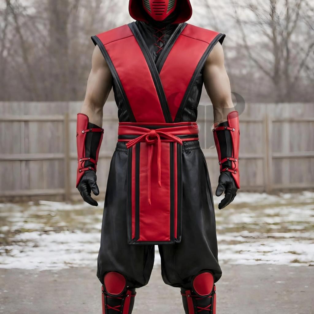 Yellow Black Ninja Warrior Costume Leather Outfit Masked Fighter Halloween Cosplay Armor Set Adult