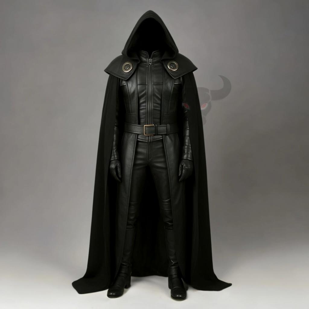 Black and Blue Hooded Leather Cloak Cosplay Costume Medieval Wizard Robe Gothic Cape