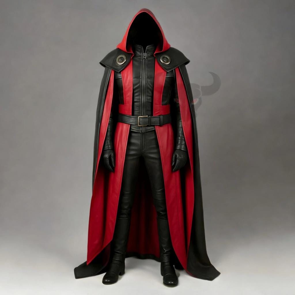 Black and Blue Hooded Leather Cloak Cosplay Costume Medieval Wizard Robe Gothic Cape