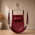 Burgundy Leather Hanging Sling, Padded Headrest, Adjustable Straps, Custom Size