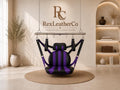 Handcrafted Genuine Leather Swing Chair, Black Purple Padded Seat, Custom Suspension (Customizable)