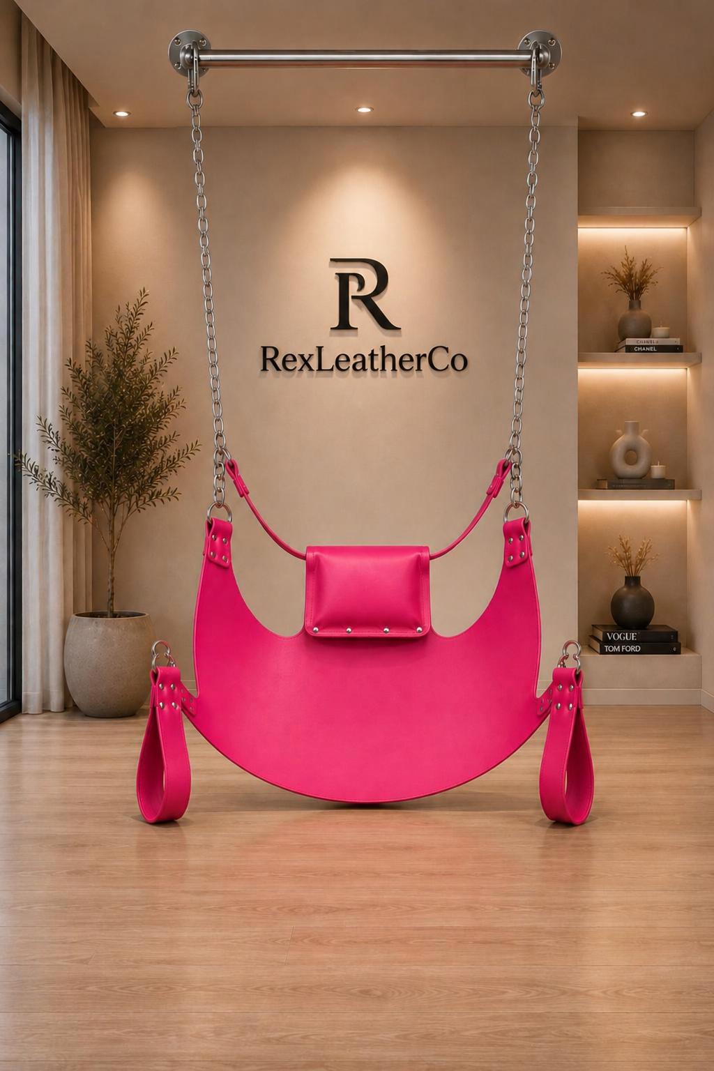 Handmade Pink Leather Hanging Sling, Adjustable Suspension Swing, Genuine Leather Decor