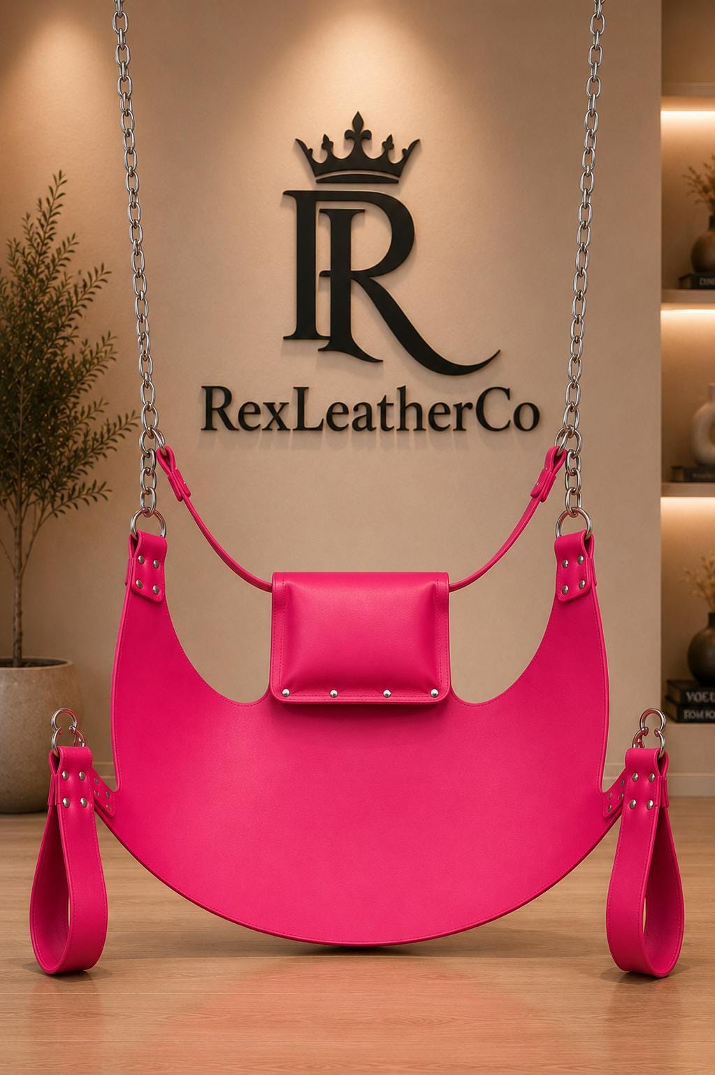 Handmade Pink Leather Hanging Sling, Adjustable Suspension Swing, Genuine Leather Decor