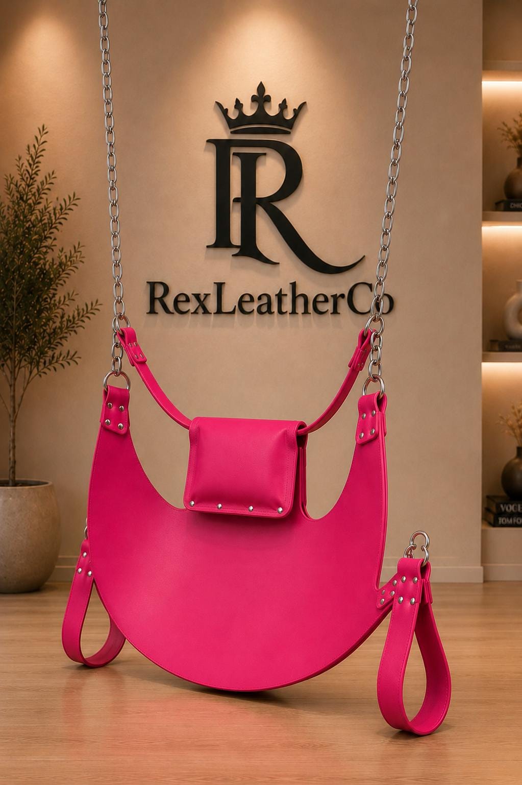 Handmade Pink Leather Hanging Sling, Adjustable Suspension Swing, Genuine Leather Decor