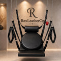 Handmade Black Leather Hanging Swing Chair, Padded Seat, Headrest, Adjustable Straps