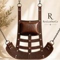 Handmade Brown Leather Hanging Swing Chair, Rustic Suspension Seat, Indoor Outdoor Furniture