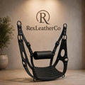 Handmade Black Leather Hanging Sling Chair, Adjustable Suspension Seat, Padded Leather Swing