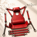 Red Genuine Leather Padded Suspension Seat, Adjustable Sling Harness